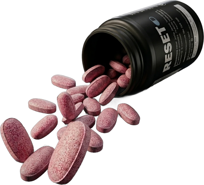 Tarro de Reset V4 volcado con los dulces de arándanos afuera